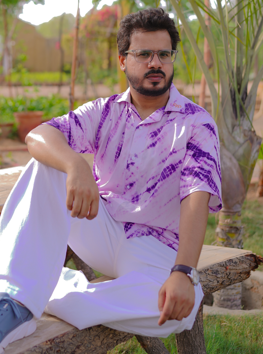 Vertical Shibori Purple Tie & Dye - Men Relaxed Fit Button Down Shirt