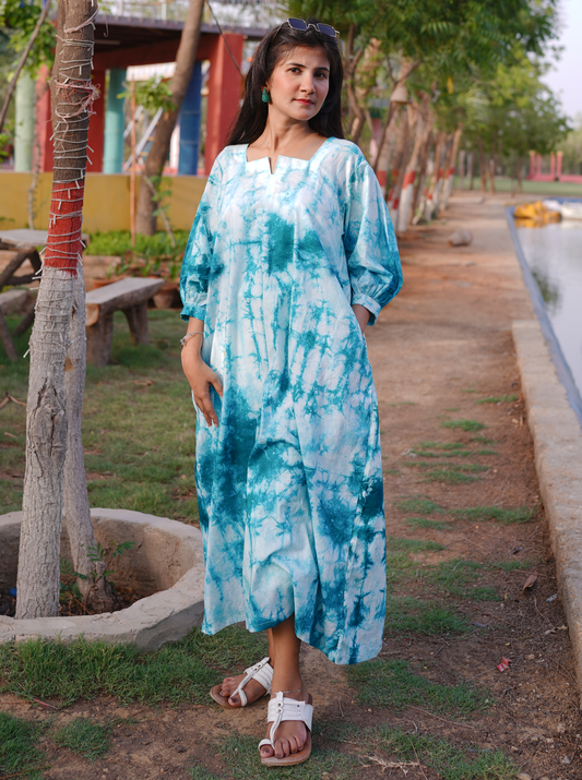 Crumple Teal Tie & Dye - Women Out & About Dress