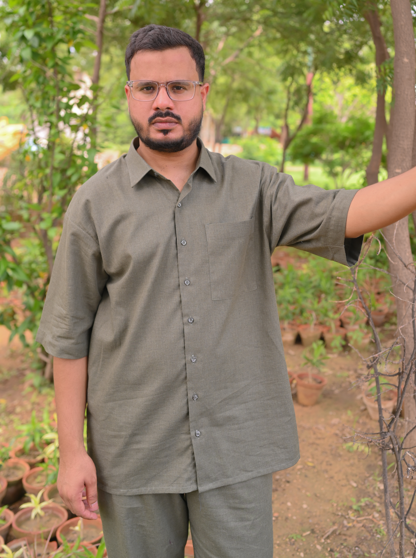 Essential Dark Olive Green - Solid -  Relaxed Fit Men's co-ord set