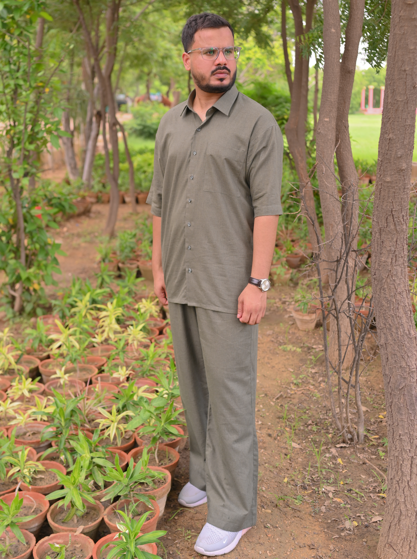 Essential Dark Olive Green - Solid -  Relaxed Fit Men's co-ord set