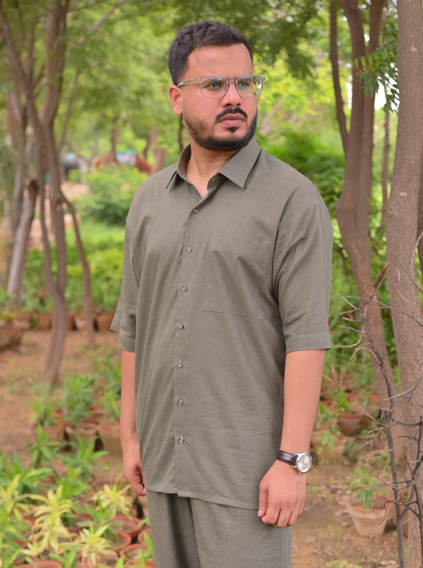 Essential Dark Olive Green - Solid -  Relaxed Fit Men's co-ord set