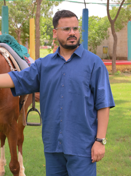 Essential Peacock Blue - Solid -  Relaxed Fit Men's co-ord set