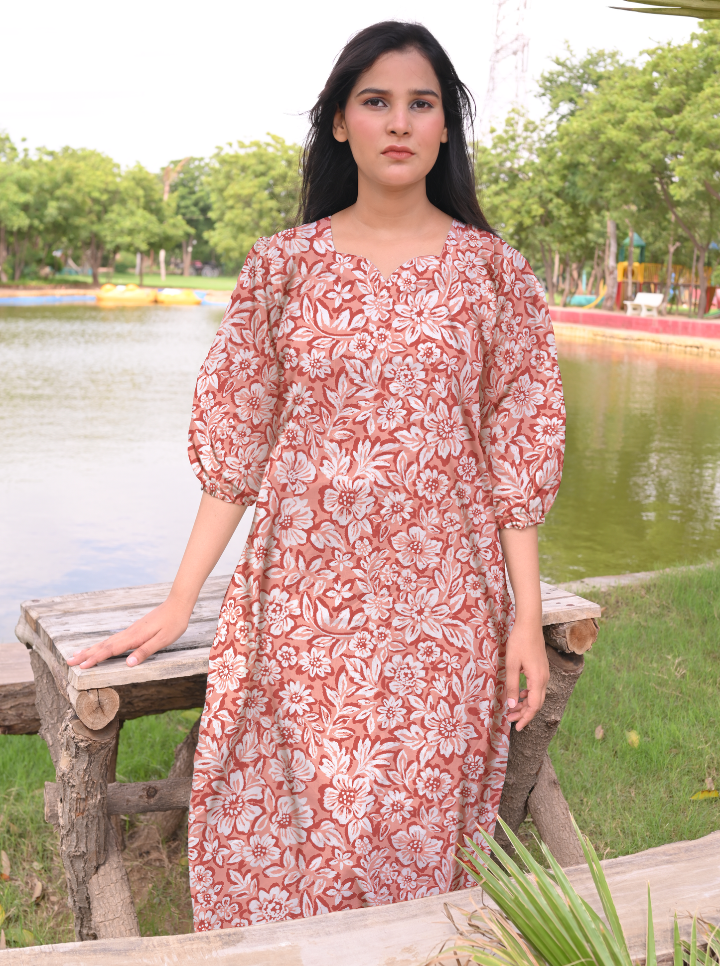 Floweret-Sweet Heart Neck line- Out & About Dress