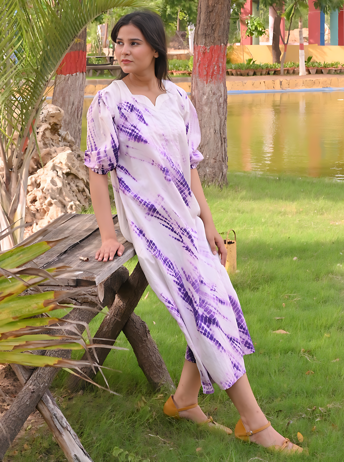 Spiral Purple Tie & Dye - Sweet Heart Neck Dress