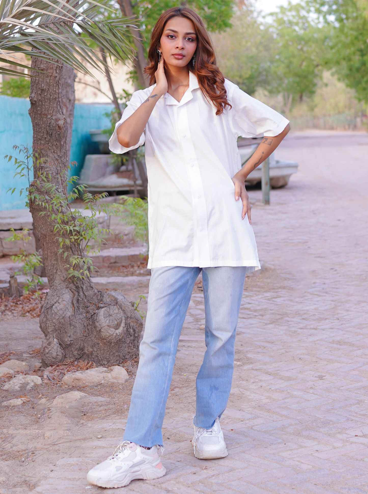 Essential White - Solid - Half Sleeve Relaxed Fit Women's Shirt