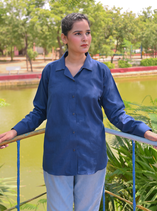 Essential Peacock Blue - Solid - Full Sleeve Relaxed Fit Women's Shirt