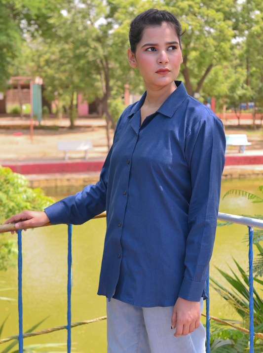 Essential Peacock Blue - Solid - Full Sleeve Relaxed Fit Women's Shirt