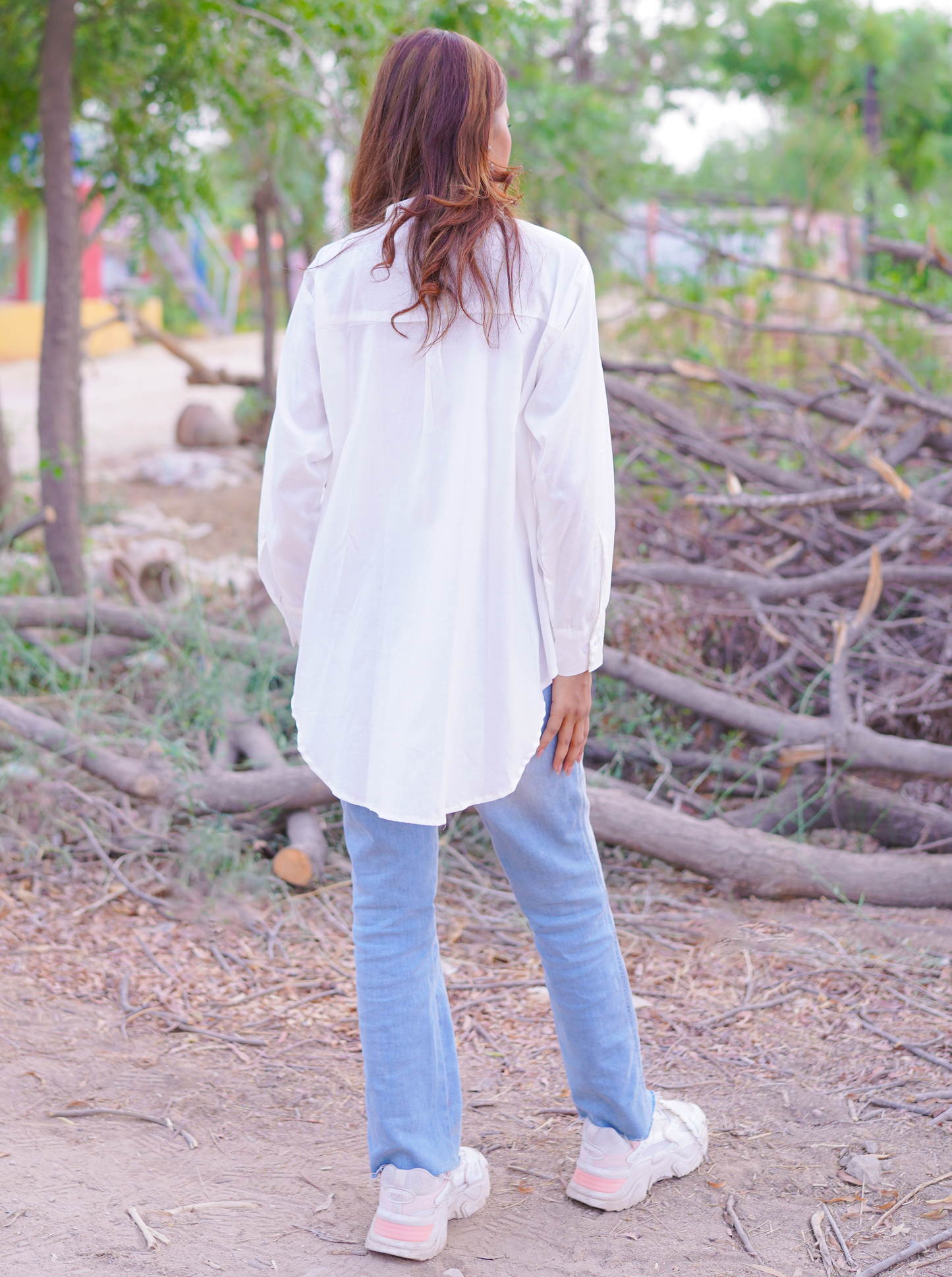 Essential White - Solid - Full Sleeve Relaxed Fit Mandarin Collar Women's Shirt