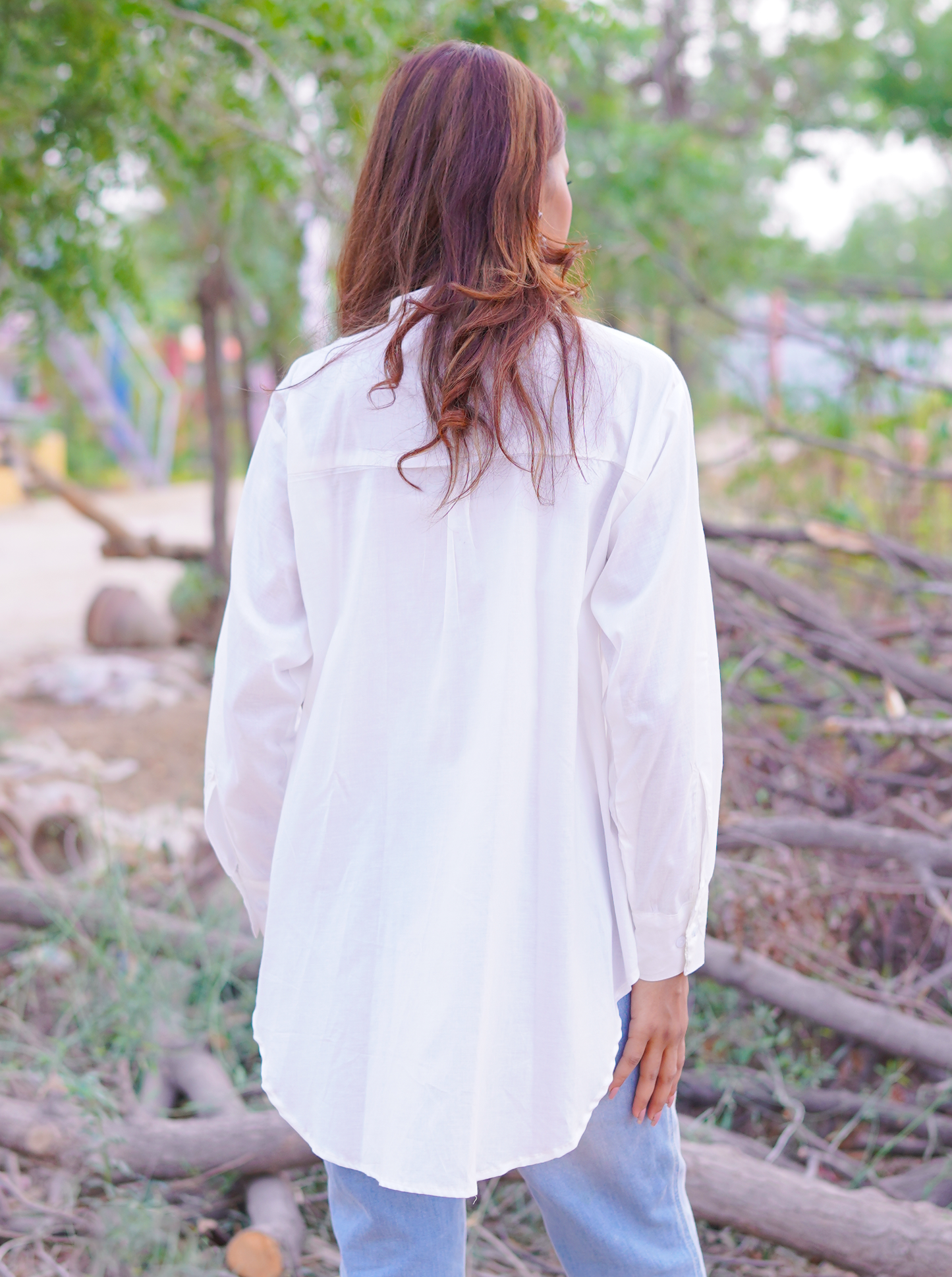 Essential White - Solid - Full Sleeve Relaxed Fit Mandarin Collar Women's Shirt