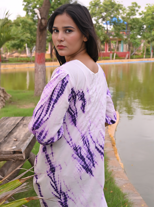 Spiral Purple Tie & Dye - Sweet Heart Neck Dress