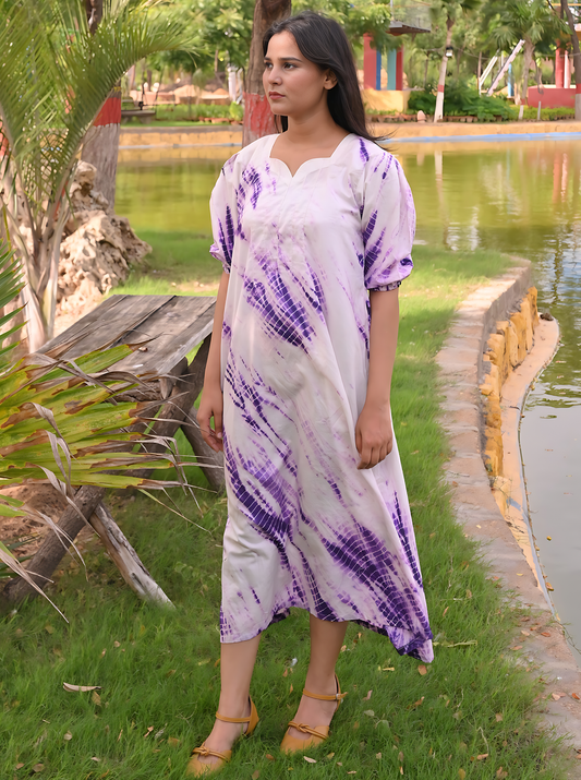 Spiral Purple Tie & Dye - Sweet Heart Neck Dress