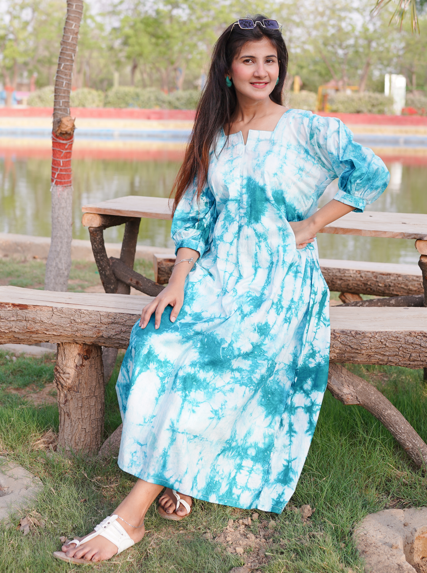 Crumple Teal Tie & Dye - Women Out & About Dress