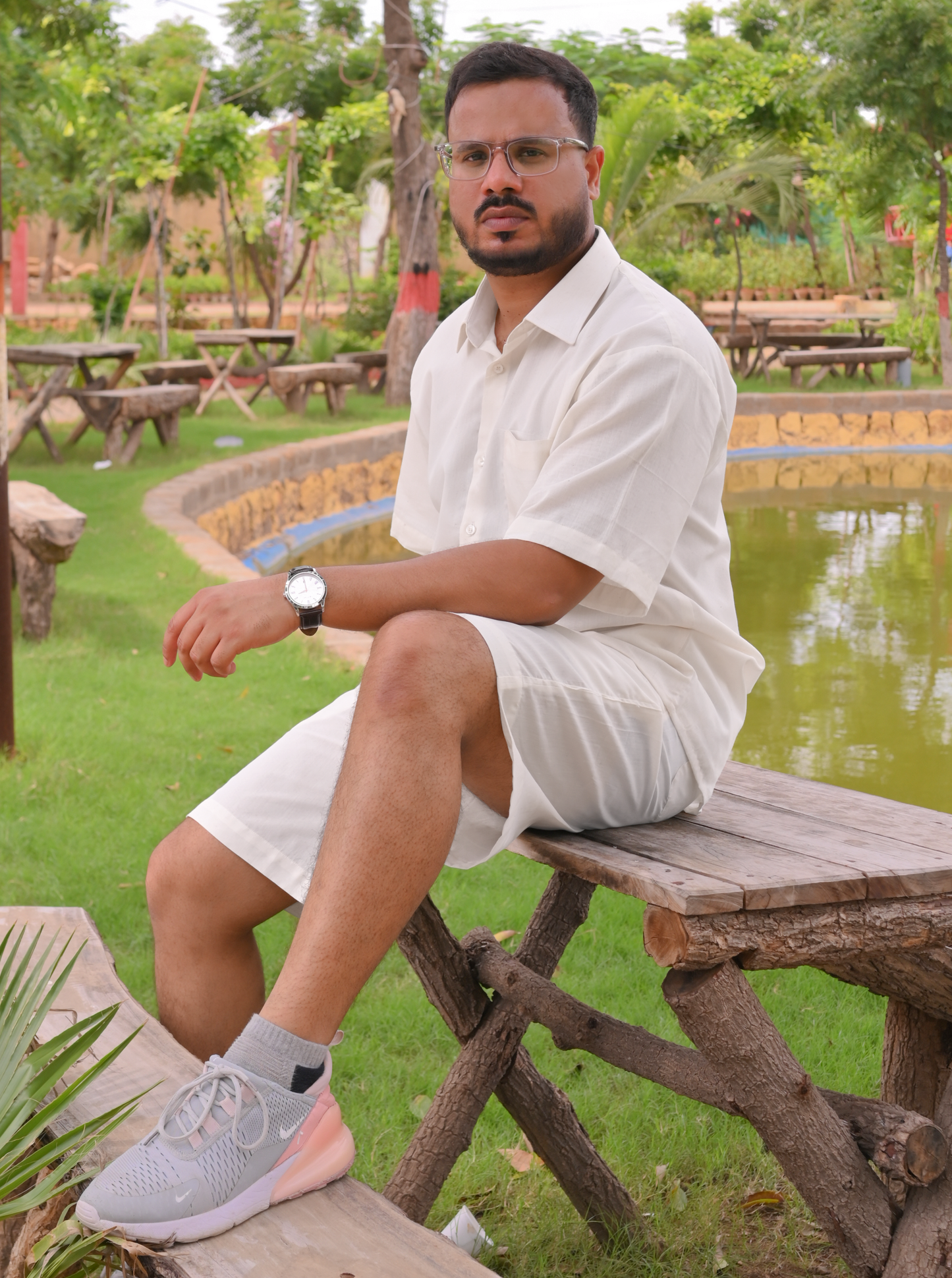 Essential White - Solid - Half Sleeve Relaxed Fit Men's co-ord set