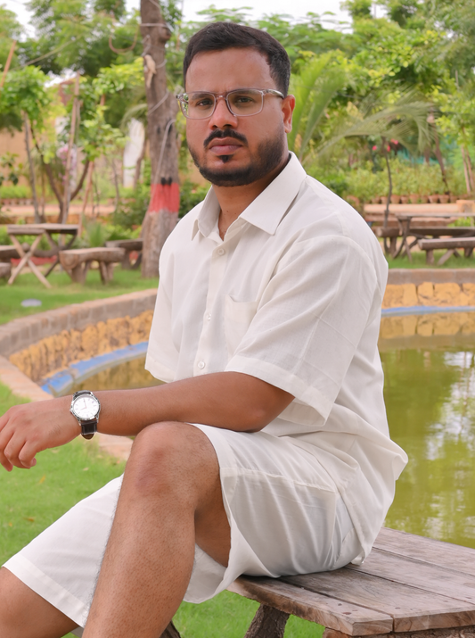 Essential White - Solid - Half Sleeve Relaxed Fit Men's co-ord set