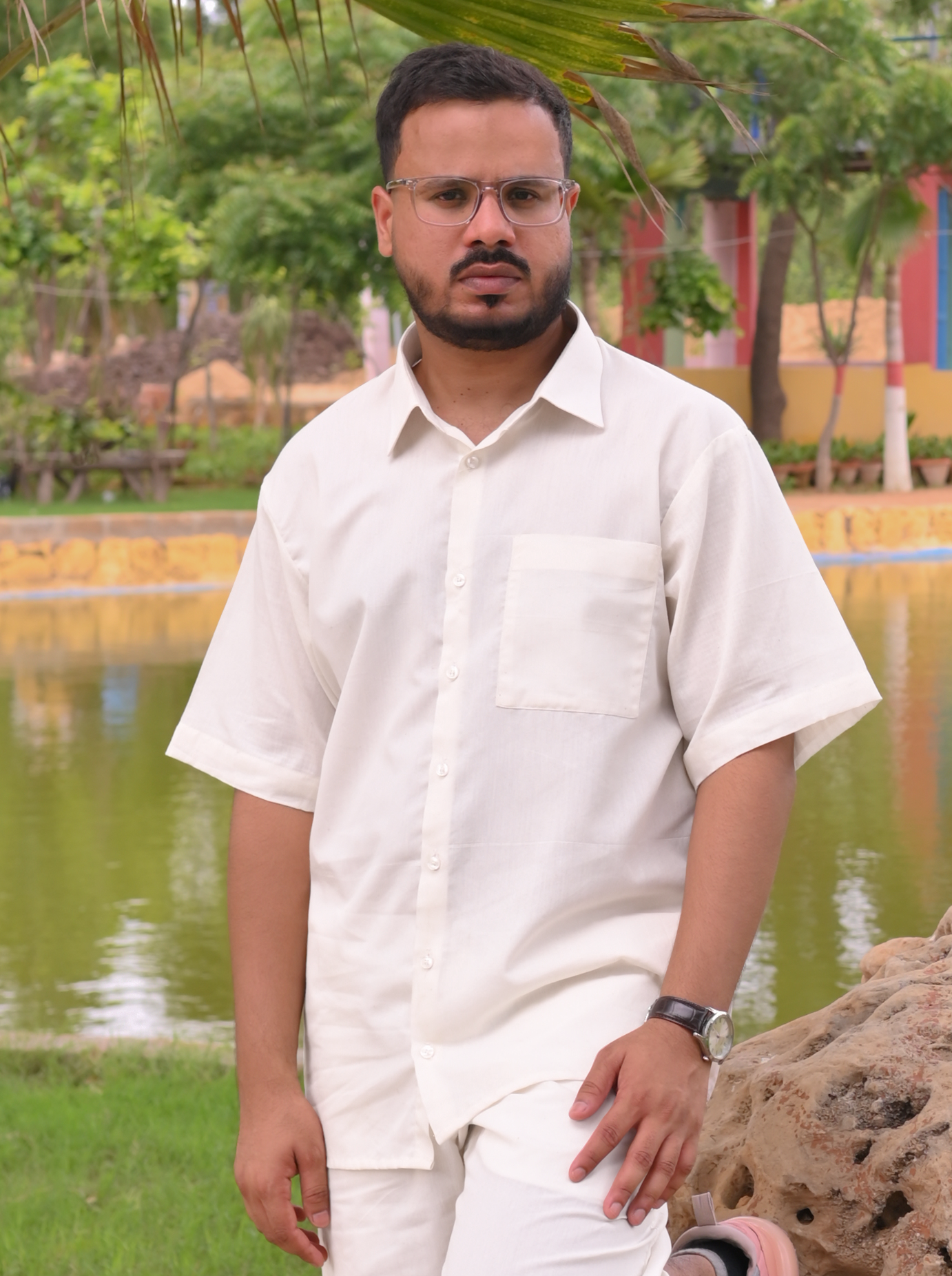 Essential White - Solid - Half Sleeve Relaxed Fit Men's co-ord set